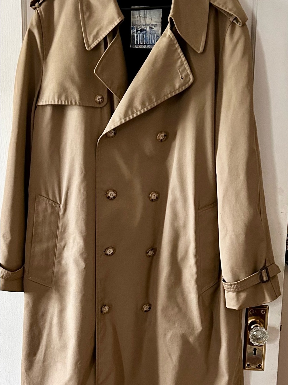 Pier 308 Men’s Trench Coat Large Tan Removable Liner Double Breasted